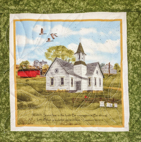 Country Church/Chapel Potholders/Hotpads: Come unto Me - Red Mitten
