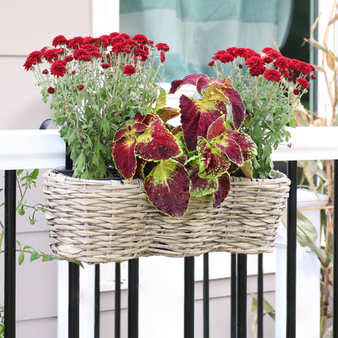 Round Polyrattan Over-the-Rail Tri-Planter, Frost - Sunnydaze Decor