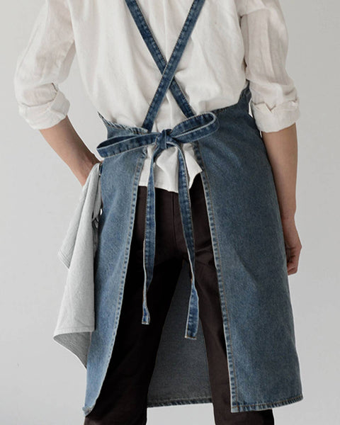 Washed Denim Apron: Dark Blue - Fodory
