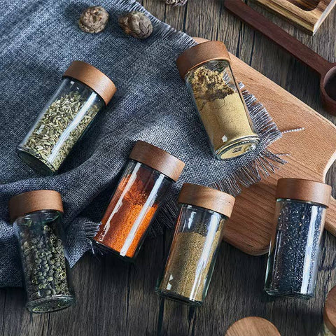 Acacia Wood 4-Slot Spice Jar Organizer and Tray - Aleta Farms