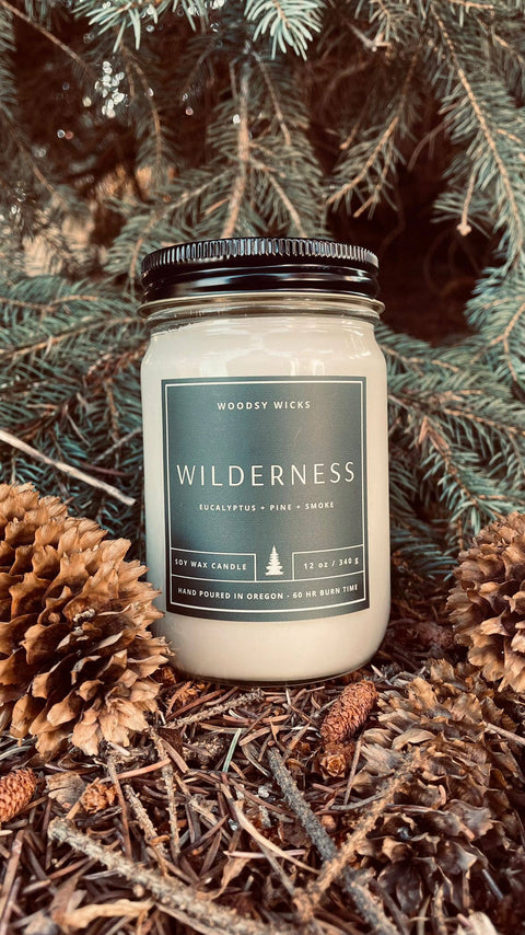 Wilderness, 12 oz Soy Wax Candle, Cotton Wick - Woodsy Wicks