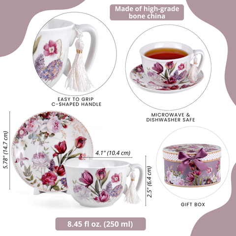 Tulip Tea/Coffee set with Cup and Saucer, in Gift Box