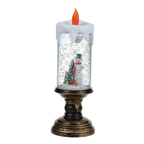 Christmas Musical Snow Globe Candlestick Lantern with Snowman Scene for Christmas Decoration - SINT