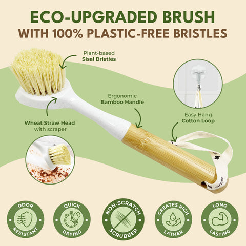 Bamboo Brush with Handle, Natural Cleaning Dish Brush - AIRNEX