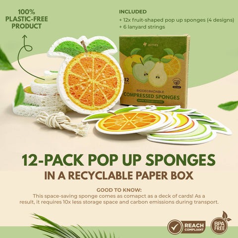 12 Pack Dish Sponges, Biodegradable Sponge for Eco Cleaning - AIRNEX