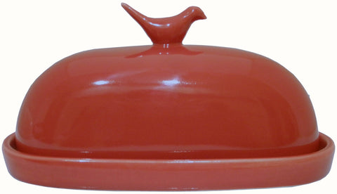 Hummingbird Butter Dish, Red - JBK Pottery