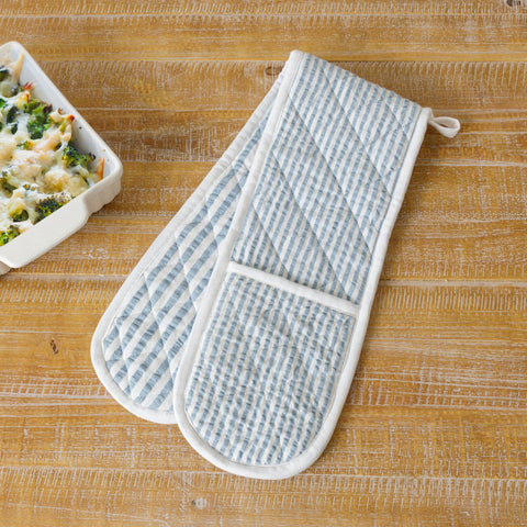 Double Oven Mitt - Blue Seersucker - Audrey's