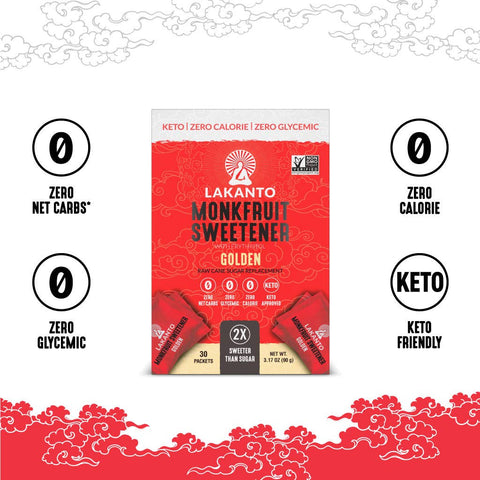 Golden Monk Fruit Sweetener Packets, 30 Count - Lakanto