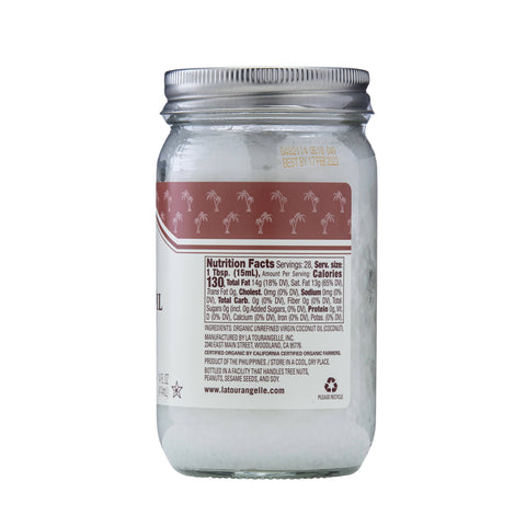Organic Virgin Unrefined Coconut Oil, 14 Fl Oz: Glass - La Tourangelle