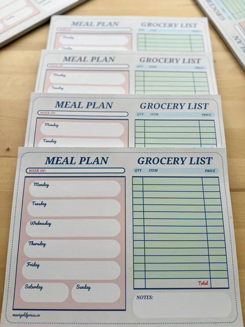 Retro Diner Check Style Meal Planner & Grocery List Notepad - Marigold Press