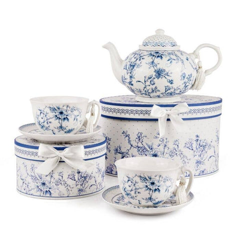 Blue Flowers Bone China Teapot, 1.14 qt, in Gift Box
