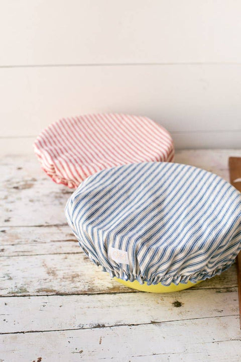 XL Reusable Bowl Cover, Denim Blue Ticking Stripes - Dot and Army