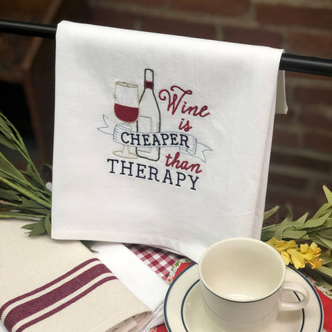 Aunt Martha's® Dirty Laundry Tea Towel - Wine Is Cheaper - Colonial Patterns, Inc.