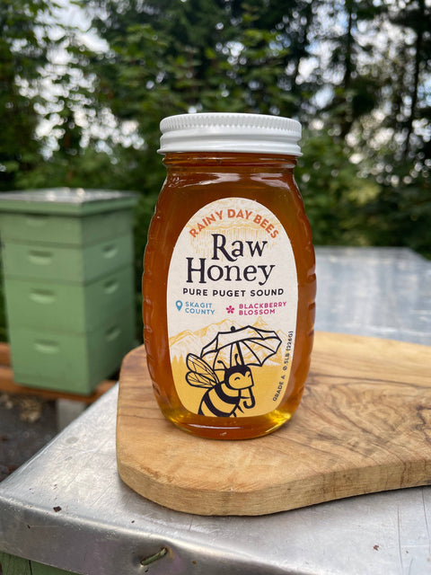 Raw Honey, 0.5 lb Glass Jar, Skagit County Blackberry Blossom - Rainy Day Bees