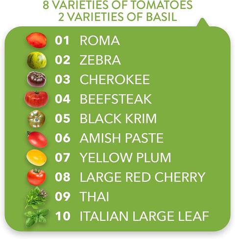8 Tomato Seeds and 2 Basil Herb Seeds - Non GMO, Heirloom - Homegrown Garden