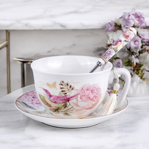 Vintage Style Birds Bone China Cup and Saucer Set, in Gift Box