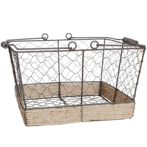 Wire Carry Basket With Hemp Rope Bottom Rectangular: Large - Rustic Reach