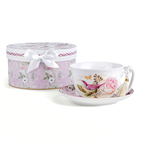 Vintage Style Birds Bone China Cup and Saucer Set, in Gift Box