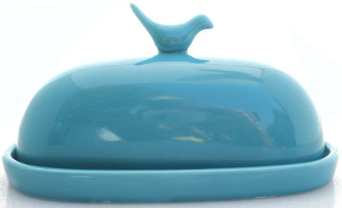 Hummingbird Butter Dish, Teal - JBK Pottery