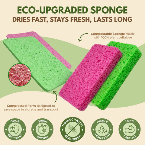 6 Pack Dish Sponges, Biodegradable Cellulose Sponge for Eco Cleaning - AIRNEX
