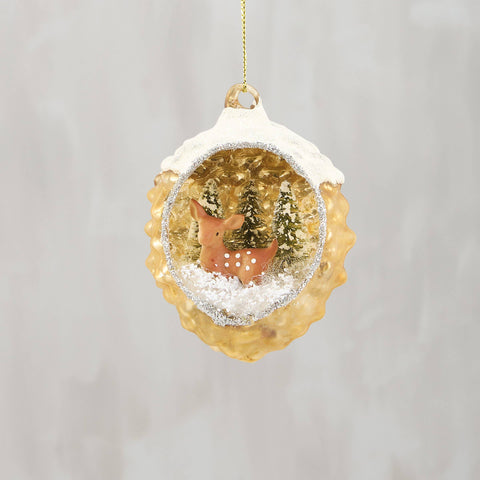 Snowy Deer Glass Ornament, 1.8"x2.5"x3.3" - Primitives by Kathy