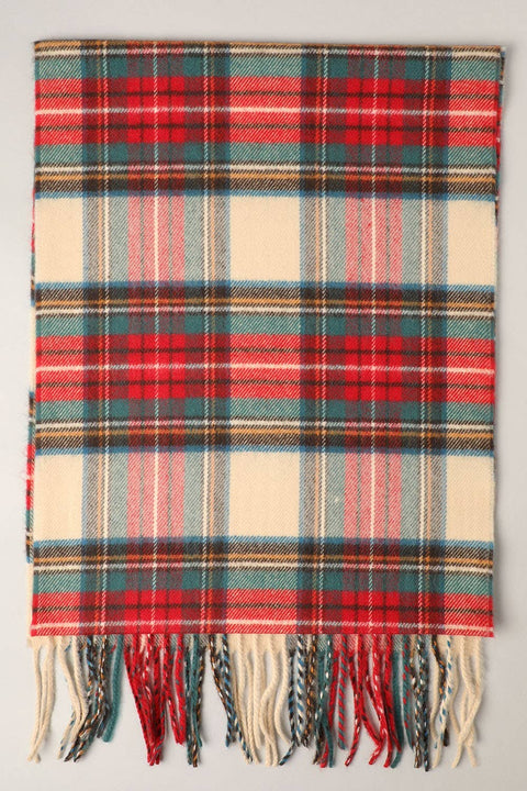 Ivory Tartan Plaid Softer Than Cashmere Muffler Scarf - One Size - Fashion City