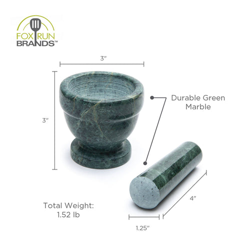Marble Mortar and Pestle, Green, 3.5"x 3.5" - Fox Run Brands