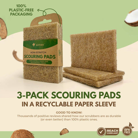 3 Pack Coconut Scourer, Eco-friendly Scouring Pad - AIRNEX