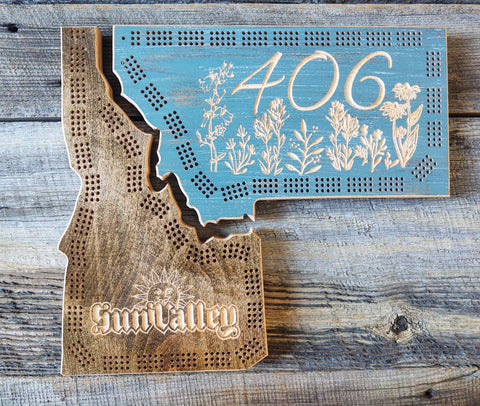 Cribbage Board: Idaho Shape with Moose - Knotty Pine Woodworks