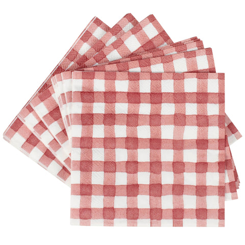 Red Gingham Beverage Napkin, 5"x5", Set of 20 - Primitives by Kathy