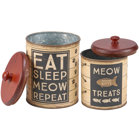 Kitty Treats Canisters, Nested Set of 2, 8" and 6" tall - Primitives by Kathy