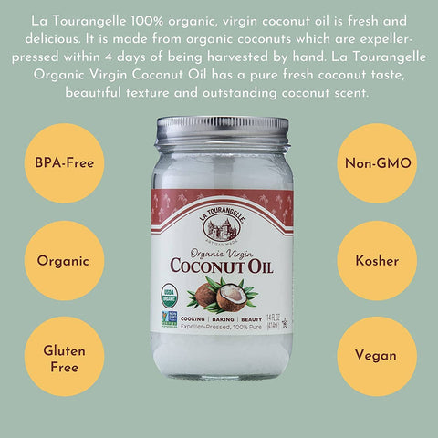 Organic Virgin Unrefined Coconut Oil, 14 Fl Oz: Glass - La Tourangelle