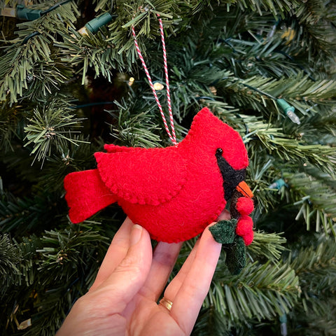 Cardinal with Holly Felt Wool Christmas Ornament - Ornaments 4 Orphans
