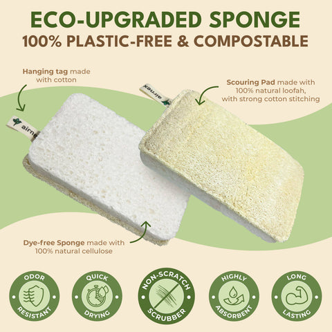 3 Pack Loofah Sponges, Kitchen Sponge with Zero Plastic - AIRNEX