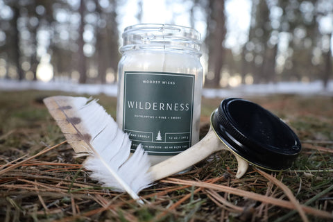 Wilderness, 12 oz Soy Wax Candle, Cotton Wick - Woodsy Wicks