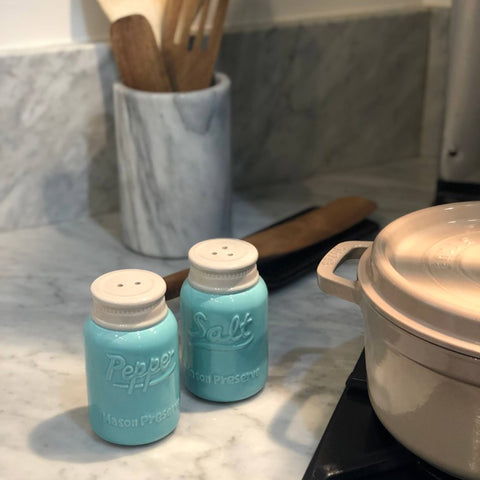 Ceramic Mason Jar Salt and Pepper Shakers, 3" x 4.5" - Fox Run Brands