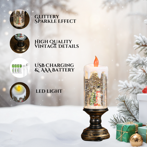 Christmas Musical Snow Globe Candlestick Lantern with Snowman Scene for Christmas Decoration - SINT