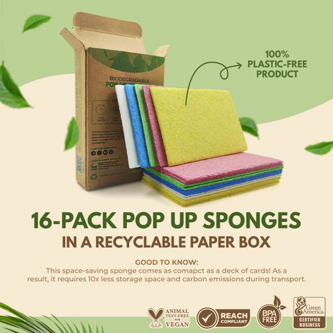 16 Pack Dish Sponges, Biodegradable, Multicolor - AIRNEX