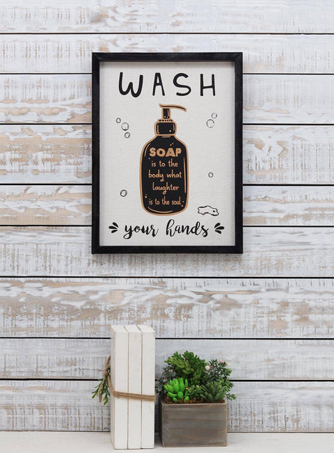 Wash Your Hands Bathroom Wood Framed Wall Art Sign Decor - Paris Loft Inc