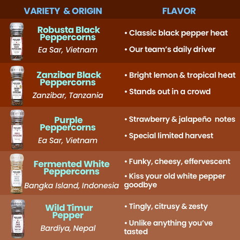 Zanzibar Black Peppercorns - Single Origin Spice & Seasoning: 1.7 oz grinder-top jar - Burlap & Barrel