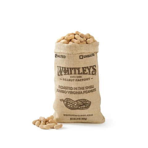 Salted Roasted-n-Shell Peanuts, 12 oz in a Burlap Bag - Whitley's Peanut Factory