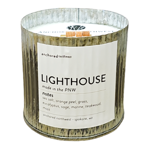 Lighthouse Rustic Vintage Farmhouse Wood Wick Candle: 10oz - Anchored Northwest