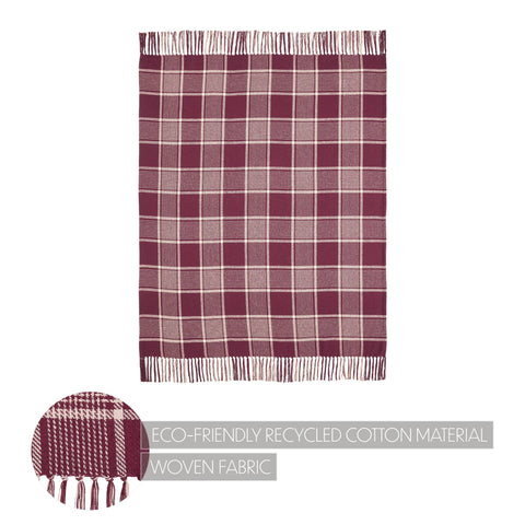Eston Burgundy Tan Plaid Throw, 50x60 in - VHC Brands