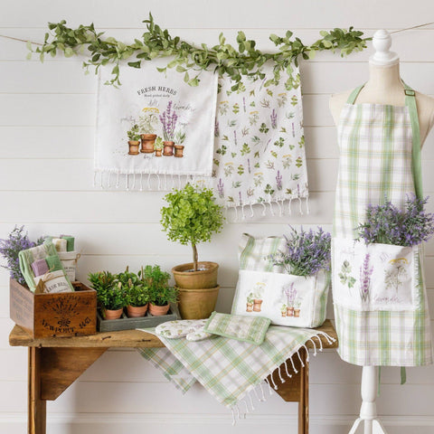 Double Oven Mitt Gift Set With Dish Cloths - Fresh Herbs - Audrey's