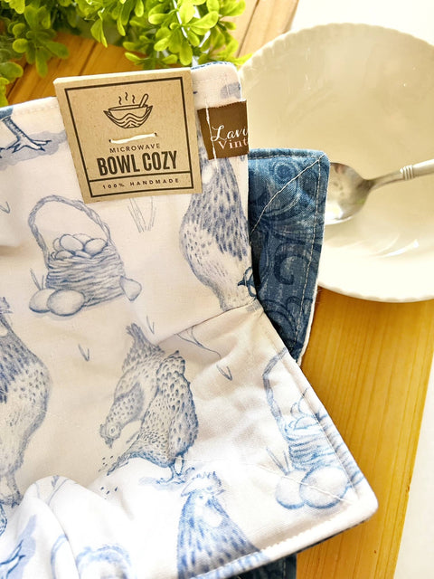 Blue Toile Chickens Bowl Cozy - Lavishly Vintage