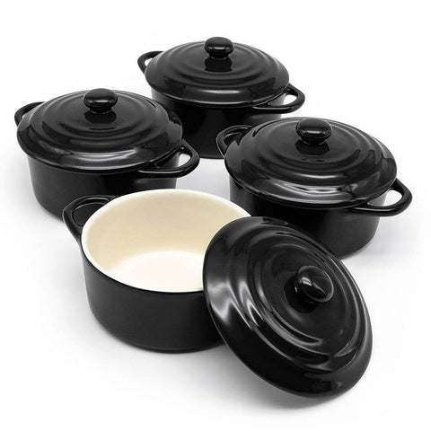 Mini Casserole Dishes & Lids - Set of 4: Stone Ombre, Ceramic, 12 oz - Kook