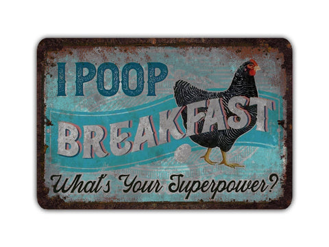 I Poop Breakfast What's Your Superpower?, 8x12in Vintage Style Metal Sign - Game Time Prints