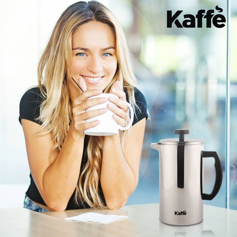 French Press Coffee Maker, 34 oz (0.8L), Double-Wall Stainless Steel - Kaffe