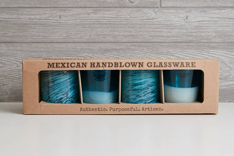 Mexican Handblown Glasses - Aqua, Set of 4 - Verve Culture