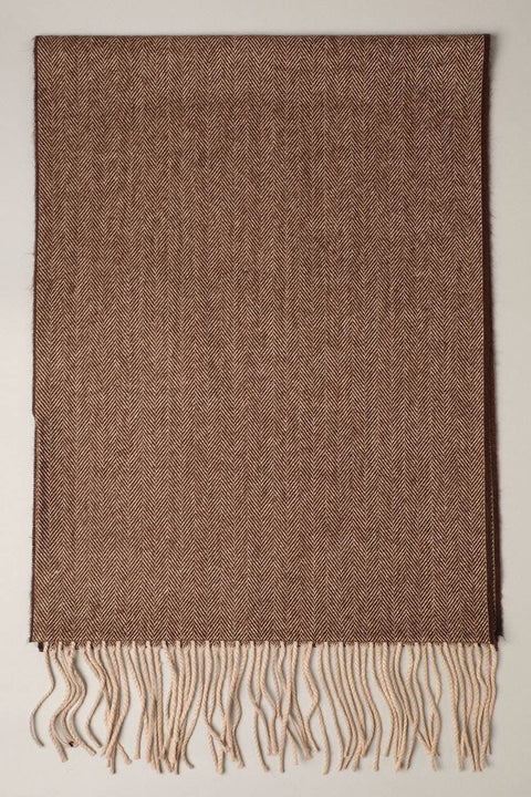 Herringbone Black Cashmere Feel Muffler Classic Scarf - One Size - Fashion City